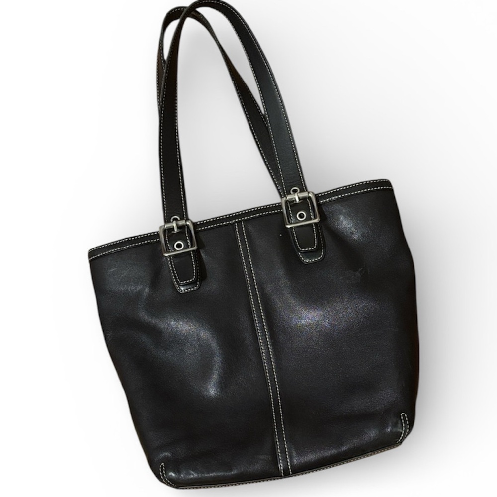 Coach Black Leather Tote Bag Purse